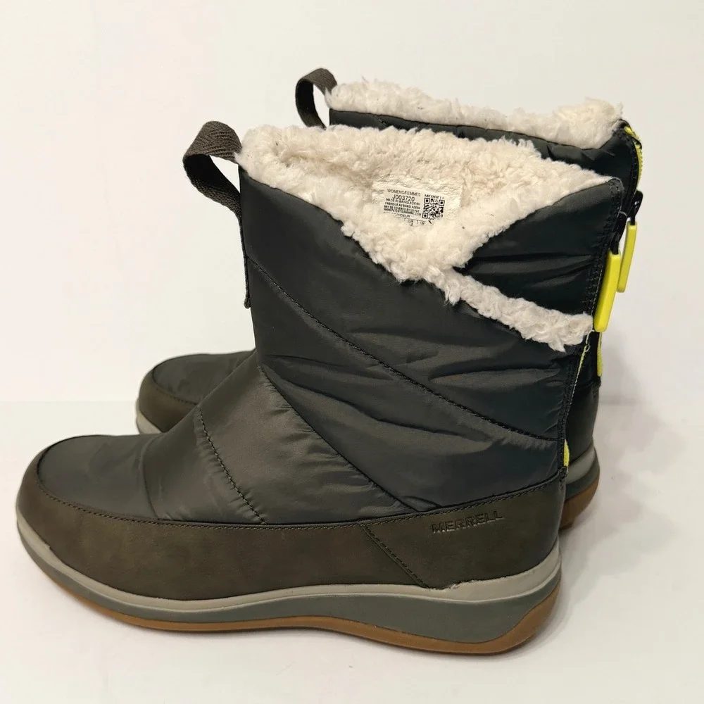 Merrell Snowcreek Sport Mid Zip Polar Snow Boots Womens 8 Olive Green J003720